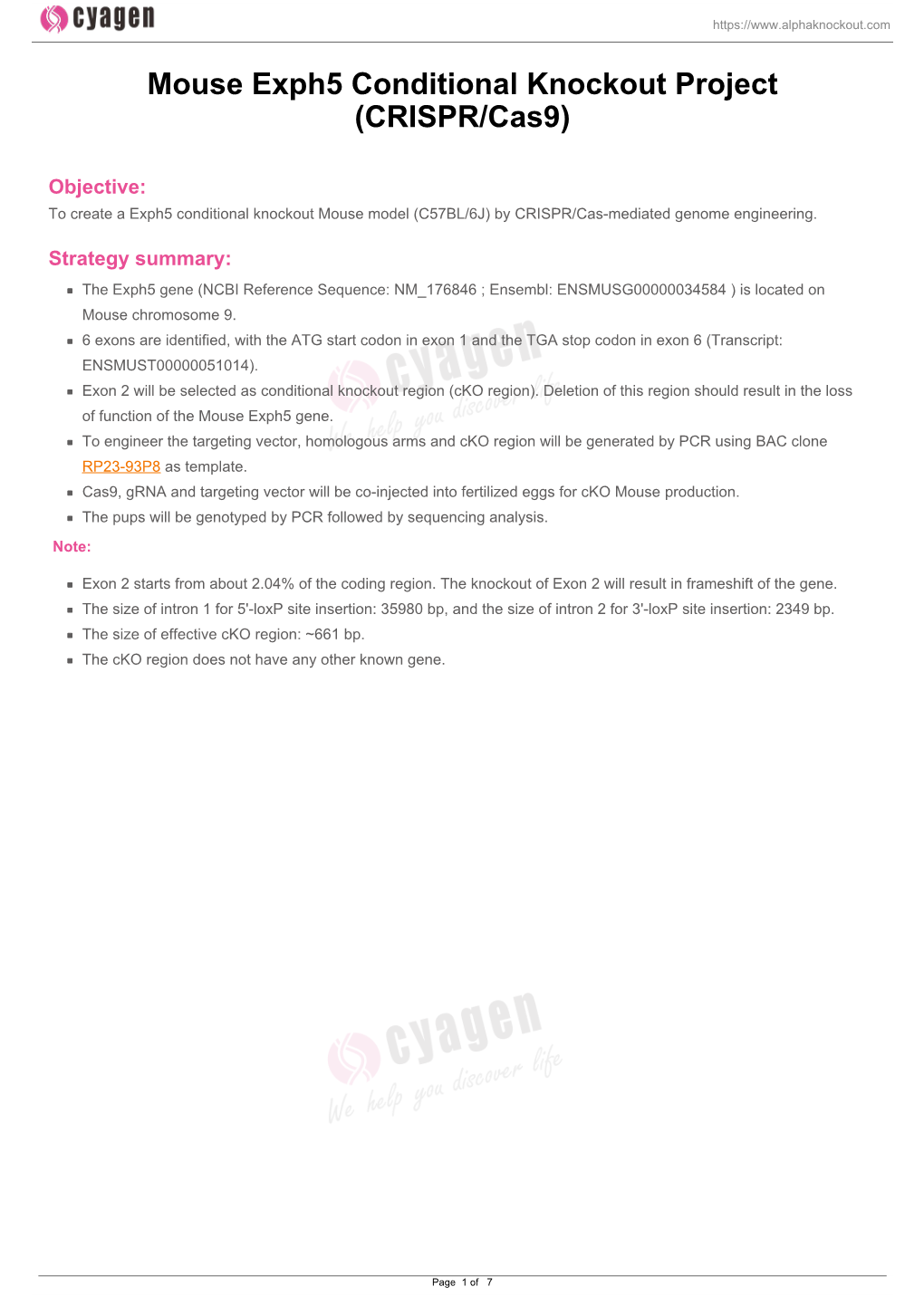 Mouse Exph5 Conditional Knockout Project (CRISPR/Cas9)