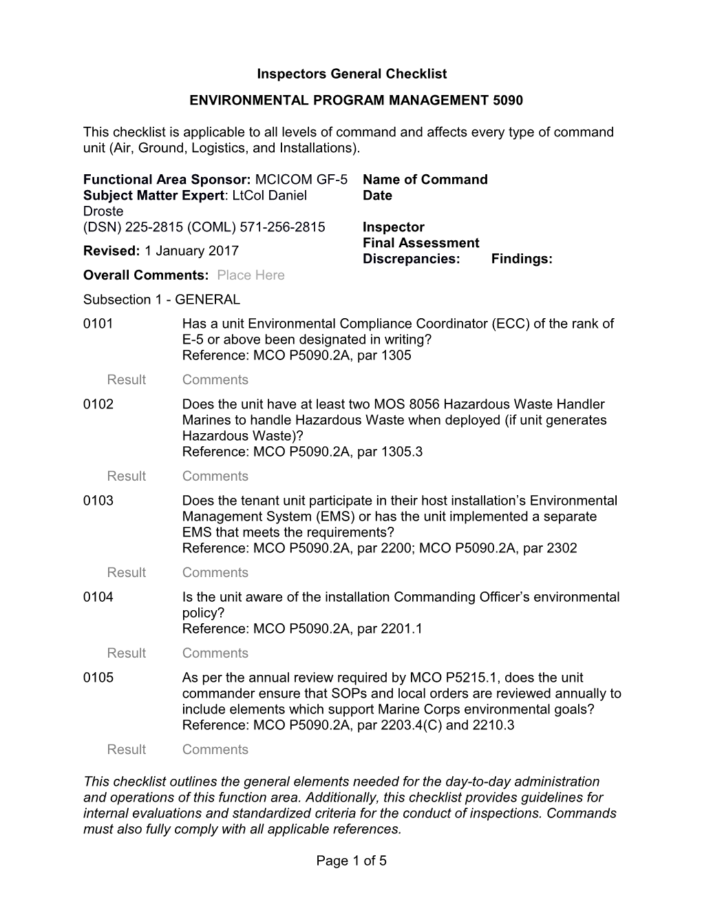 Inspectors General Checklist s1