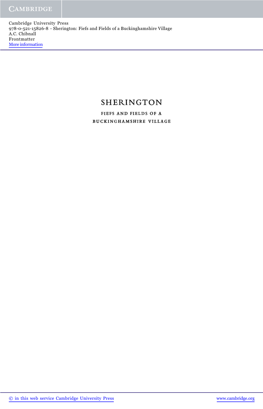 Sherington: Fiefs and Fields of a Buckinghamshire Village A.C