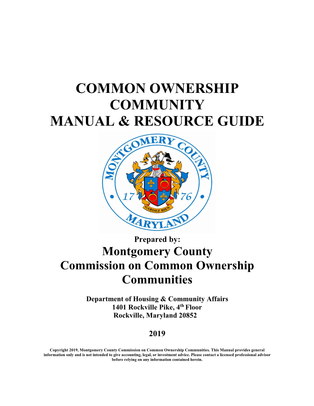 Montgomery County Common Ownership Community Manual