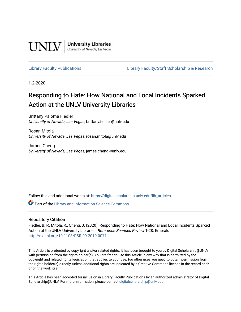 How National and Local Incidents Sparked Action at the UNLV University Libraries