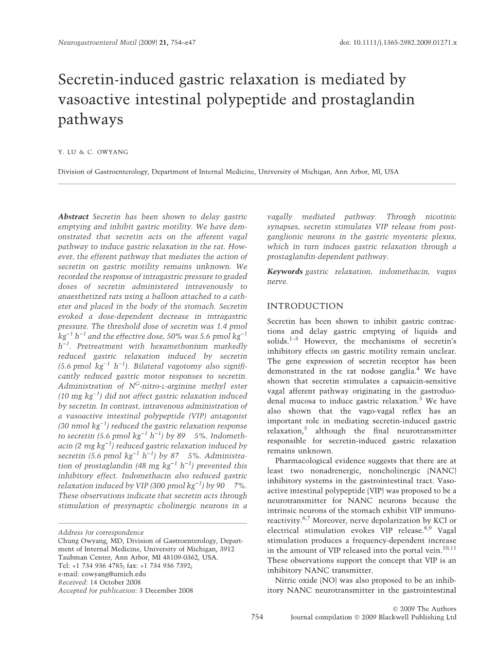 Secretin-Induced Gastric Relaxation Is Mediated by Vasoactive Intestinal Polypeptide and Prostaglandin Pathways