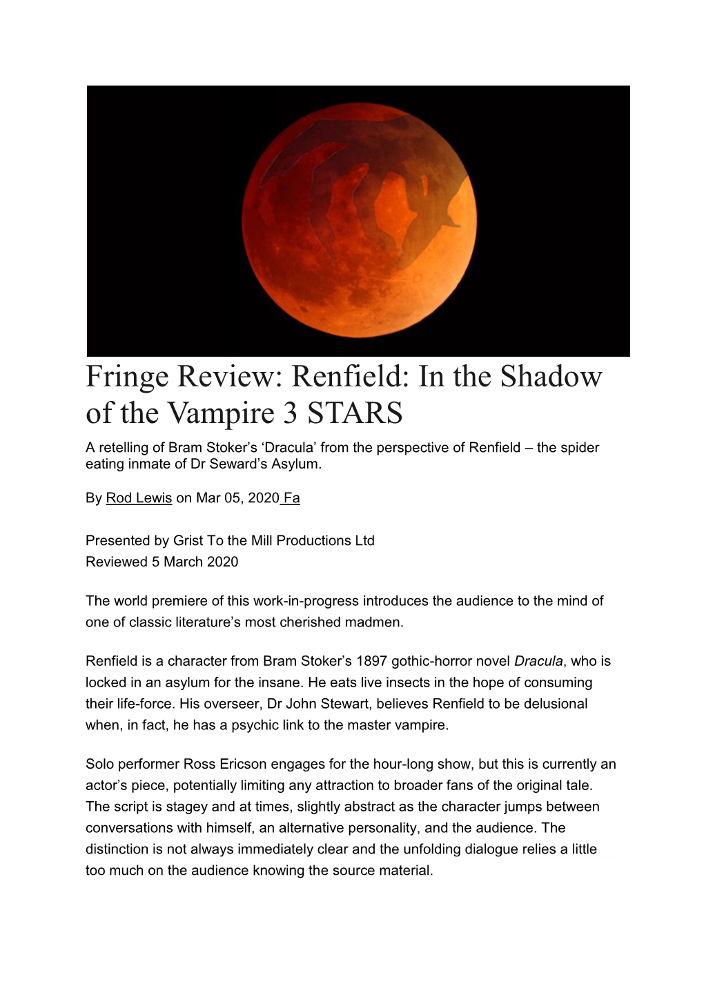 Fringe Review: Renfield: in the Shadow of the Vampire 3 STARS