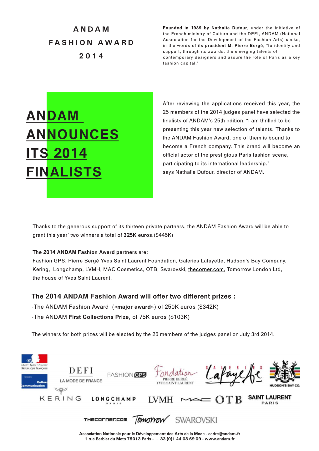 Andam Announces Its 2014 Finalists