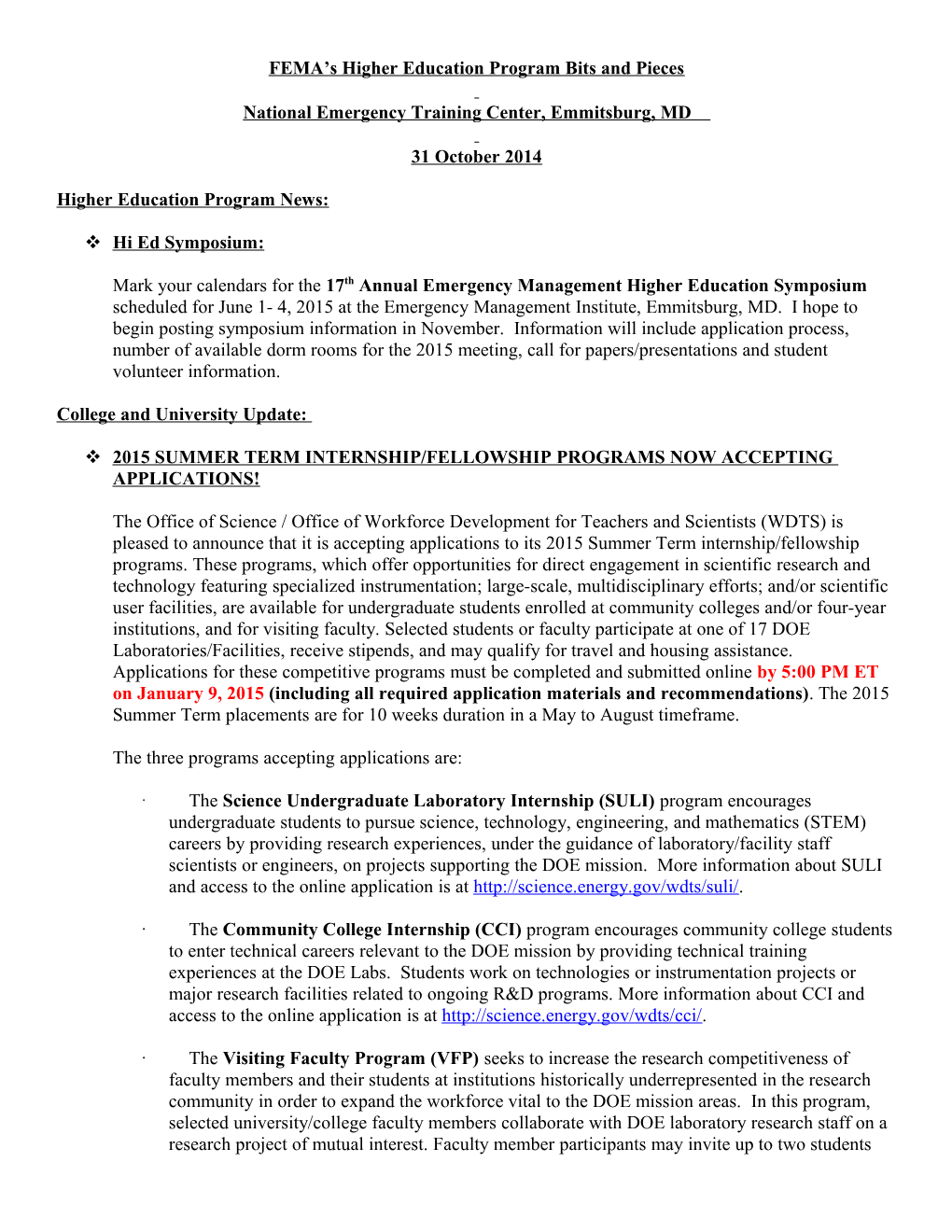 FEMA S Higher Education Program Bits and Pieces s2