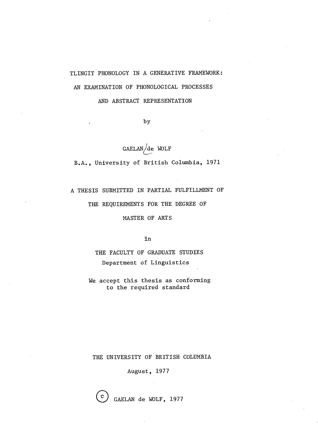 Tlingit Phonology in a Generative Framework