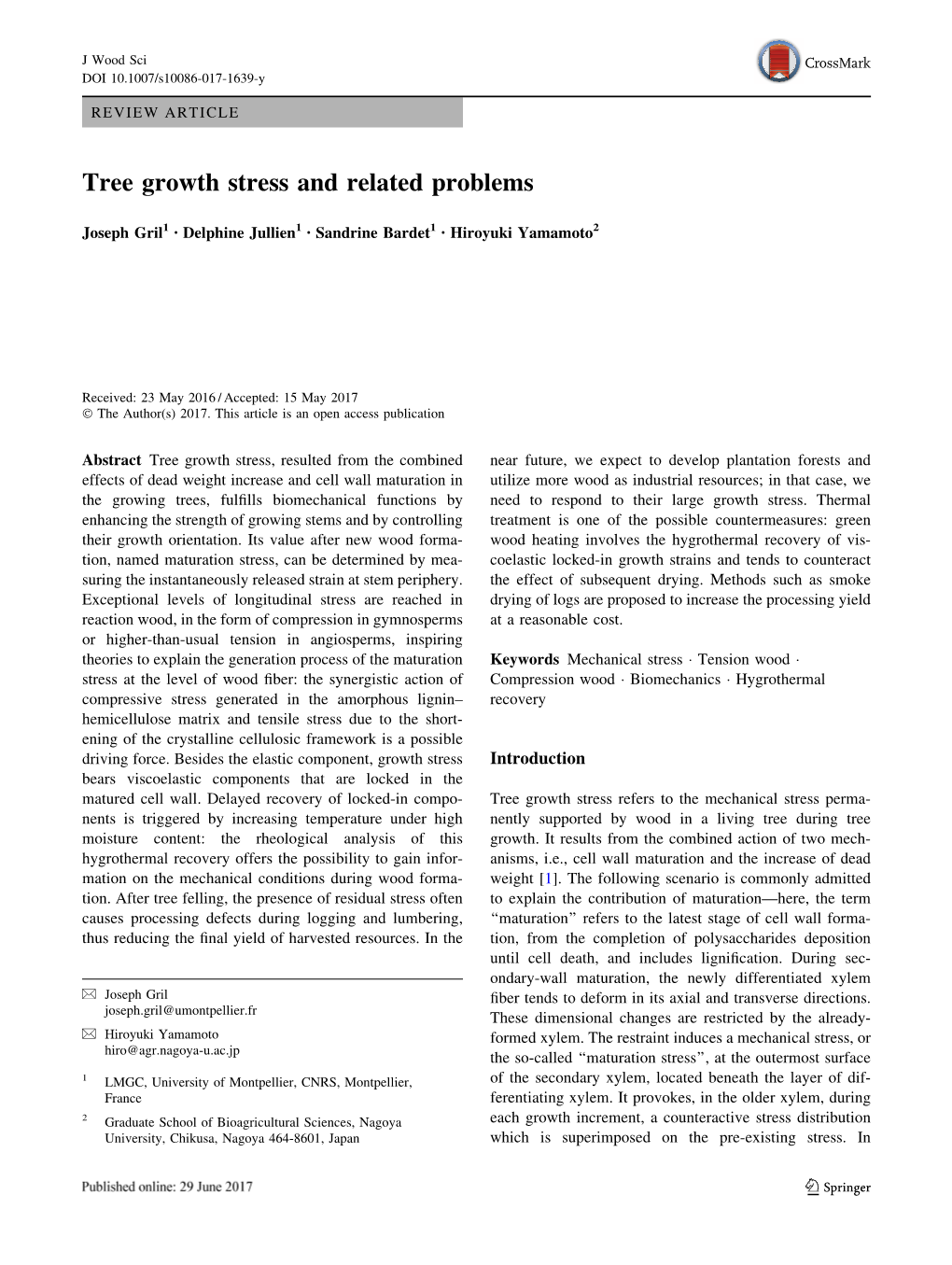 Tree Growth Stress and Related Problems