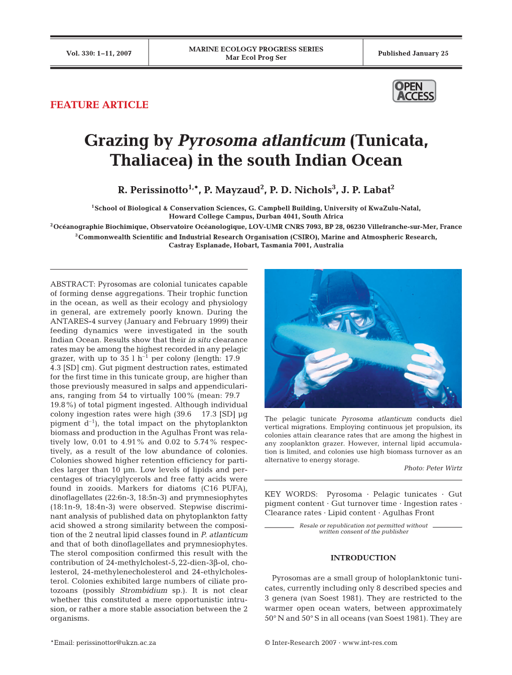 Grazing by Pyrosoma Atlanticum (Tunicata, Thaliacea) in the South Indian Ocean