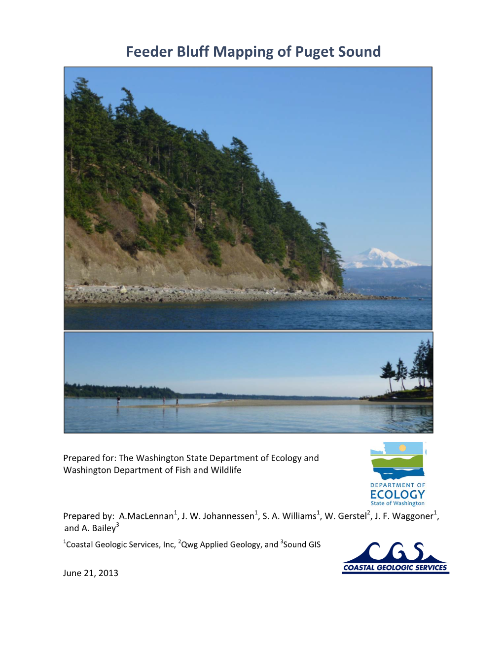 Feeder Bluff Mapping of Puget Sound, Coastal Geologic Services