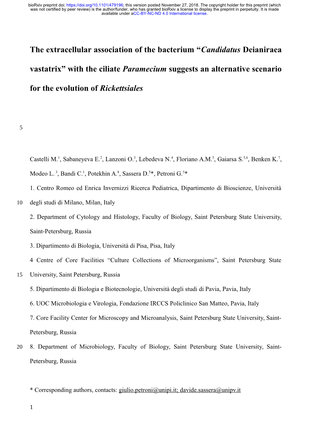 “Candidatus Deianiraea Vastatrix” with the Ciliate Paramecium Suggests