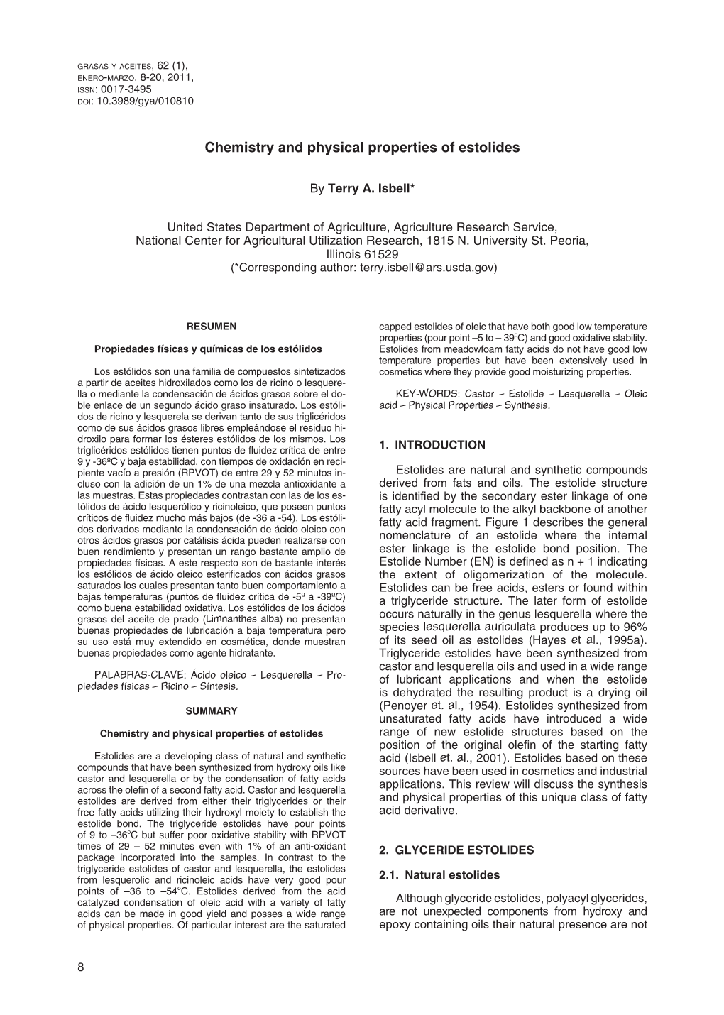 Chemistry and Physical Properties of Estolides