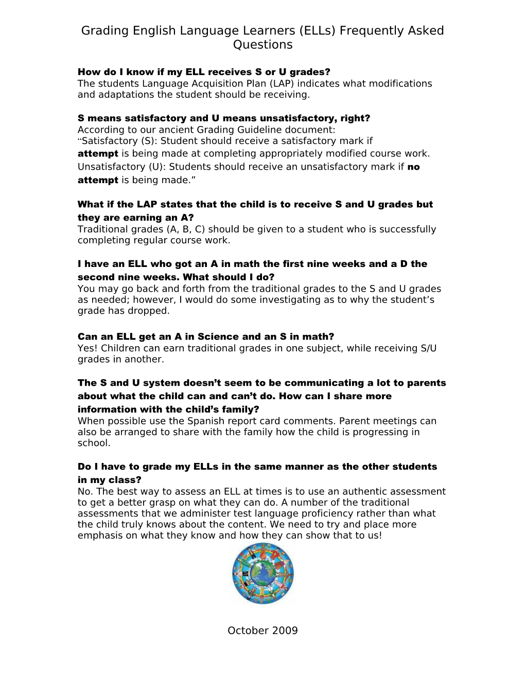 Grading English Language Learners (Ells) Frequently Asked Questions