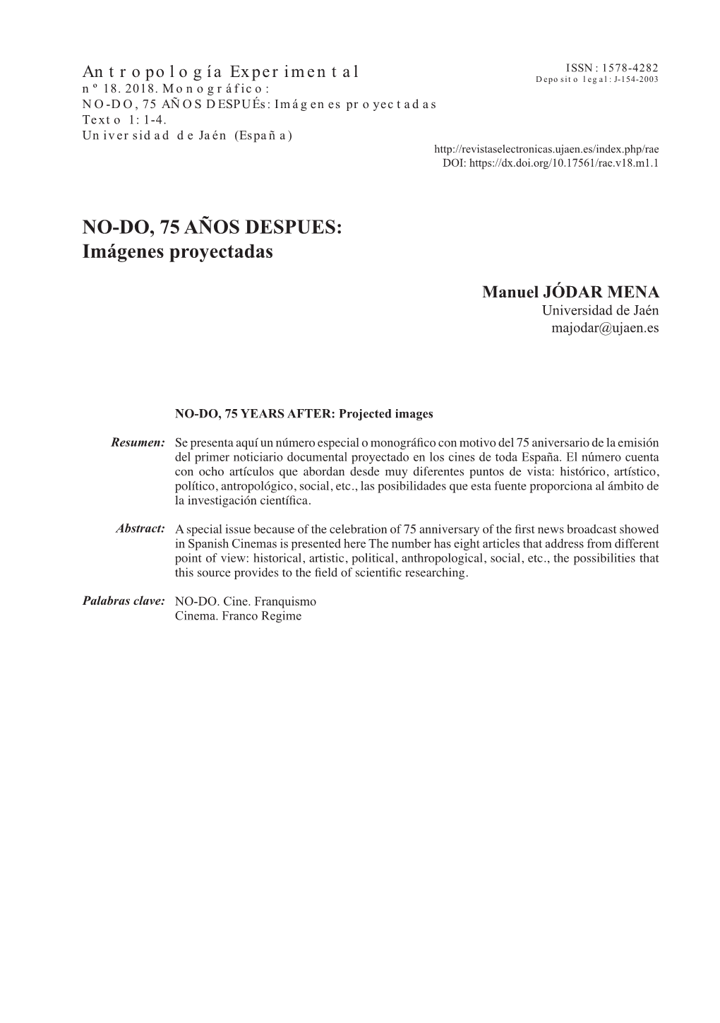 NO-DO, 75 AÑOS DESPUES: Imágenes Proyectadas