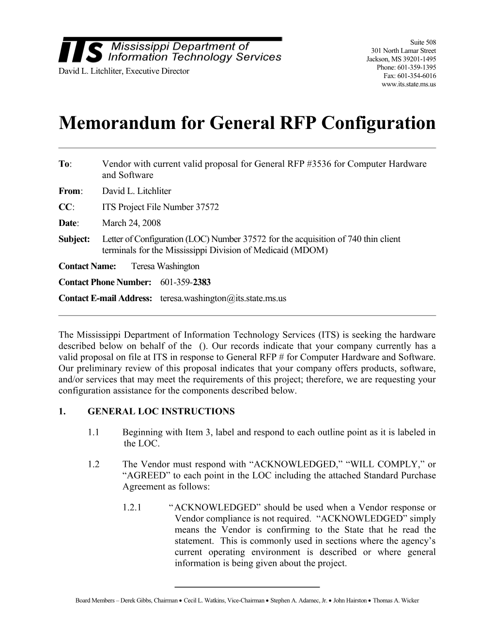 Memorandum for General RFP Configuration s5