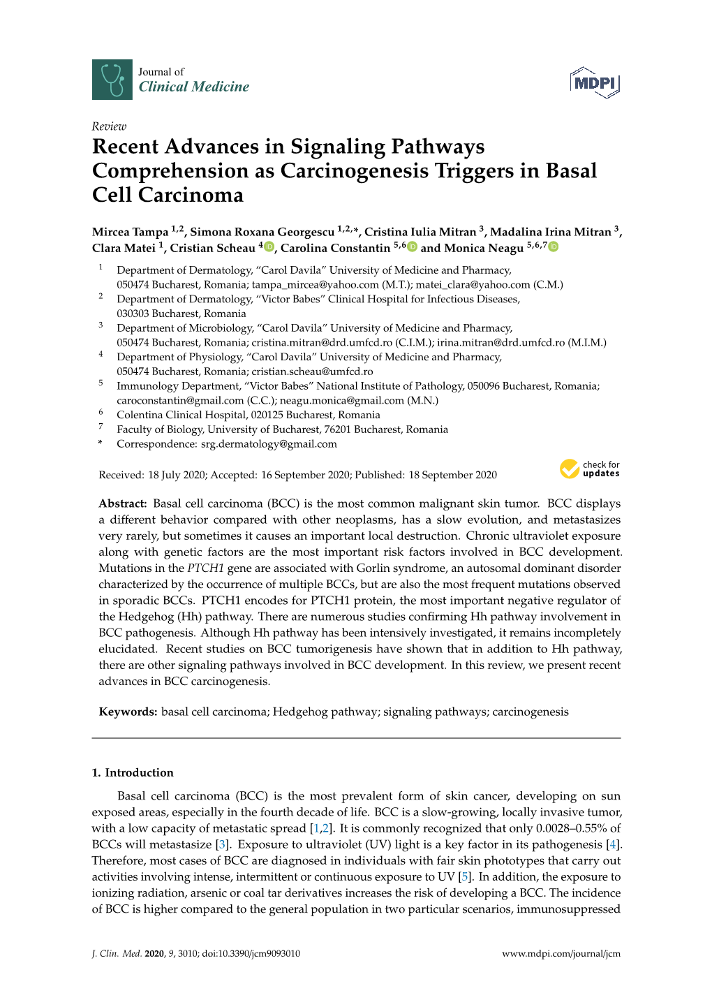 Recent Advances in Signaling Pathways Comprehension As Carcinogenesis Triggers in Basal Cell Carcinoma