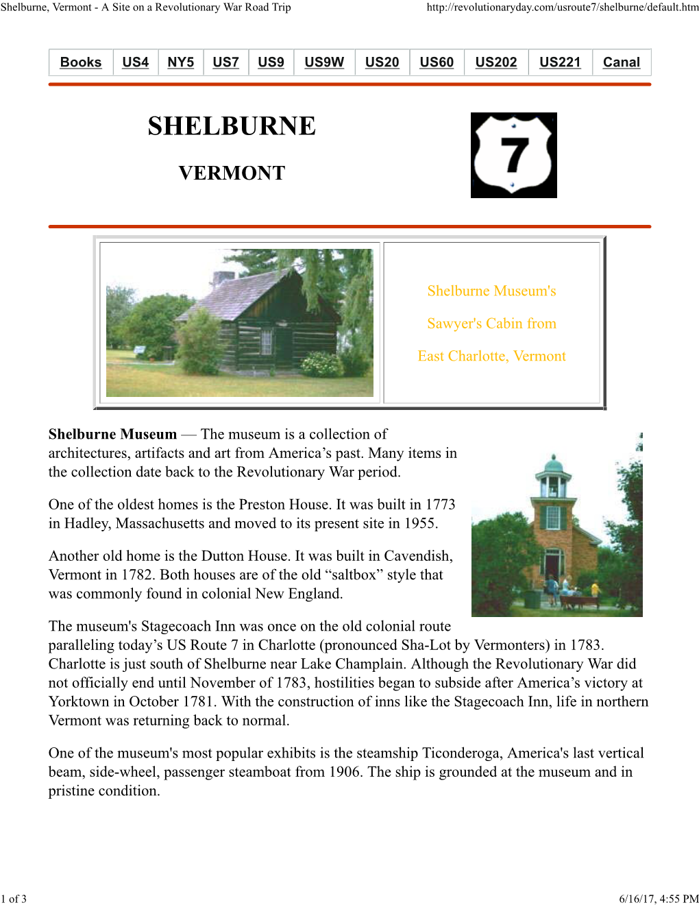 Shelburne, Vermont - a Site on a Revolutionary War Road Trip