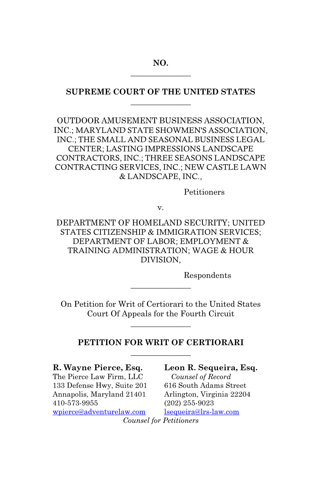 20210716182833230 2021.0716 OABA Petition for Certiorari.Pdf