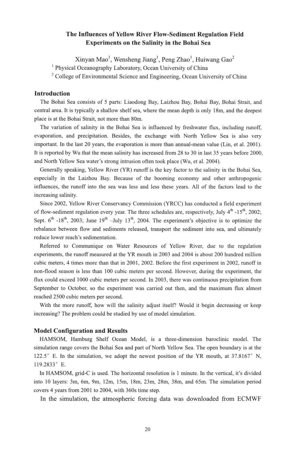 The Influences of Yellow River Flow-Sediment Regulation Field Experiments on the Salinity in the Bohai Sea