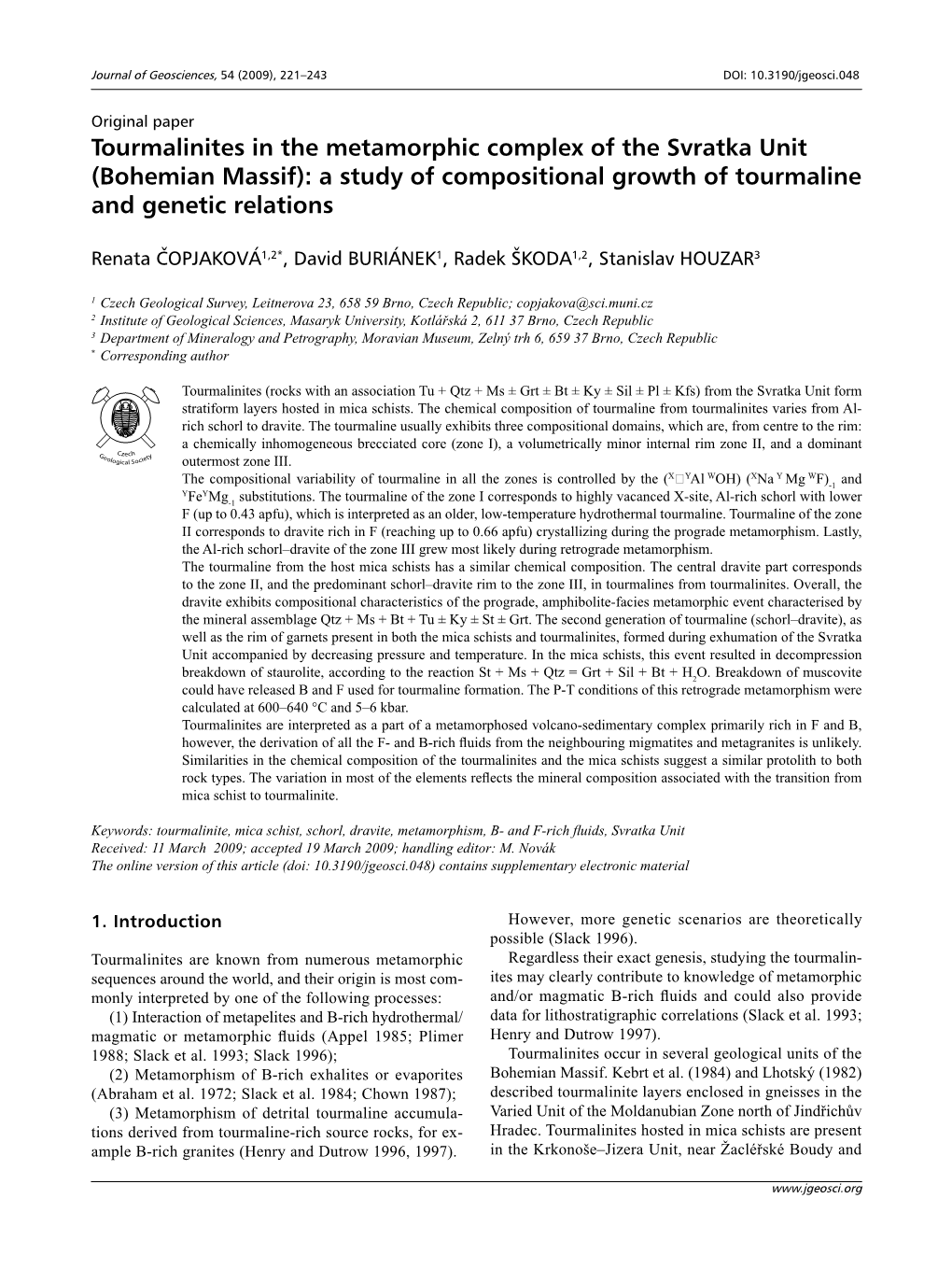 Tourmalinites in the Metamorphic Complex of the Svratka Unit (Bohemian Massif): a Study of Compositional Growth of Tourmaline and Genetic Relations