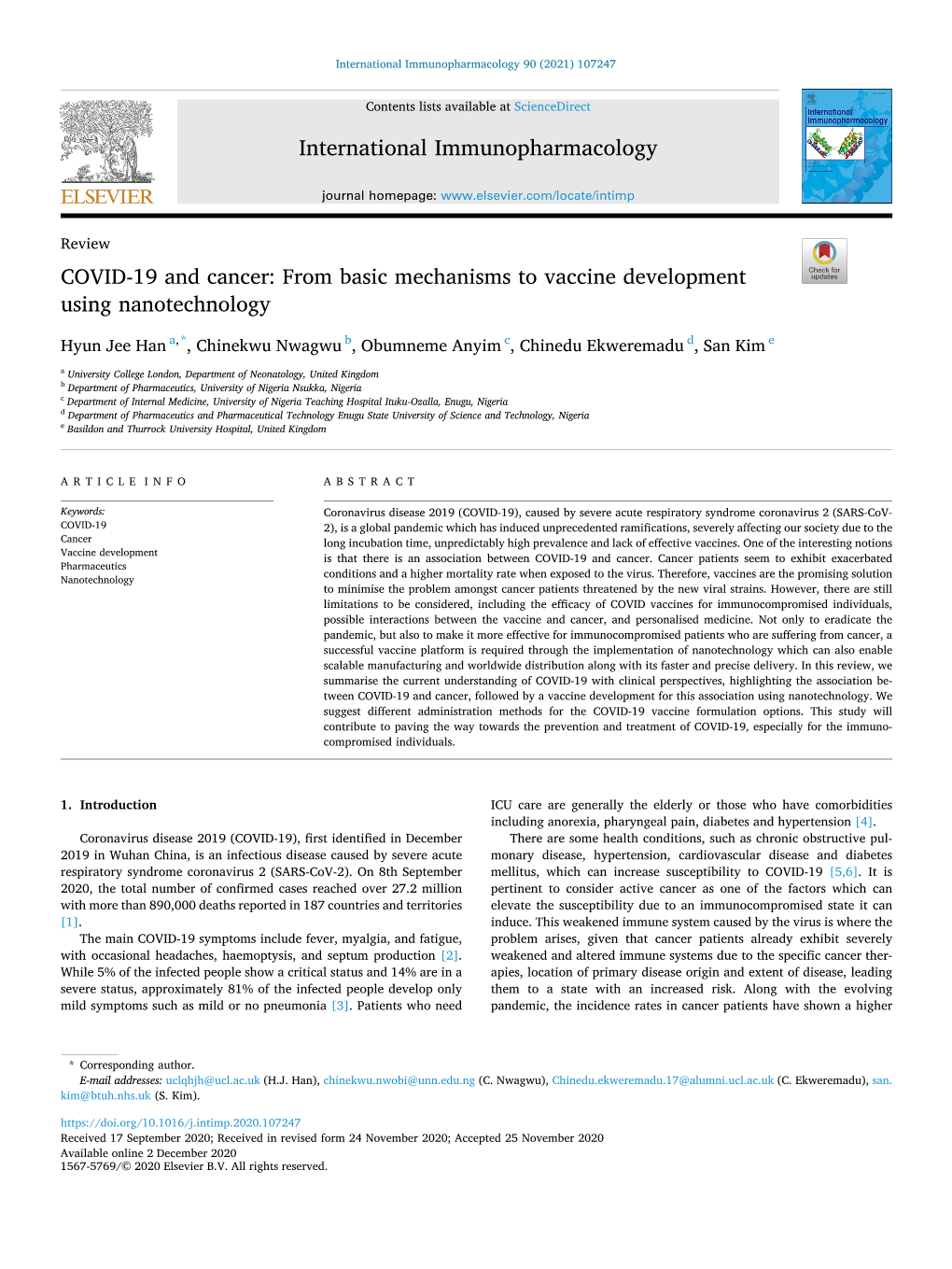 COVID-19 and Cancer: from Basic Mechanisms to Vaccine Development Using Nanotechnology