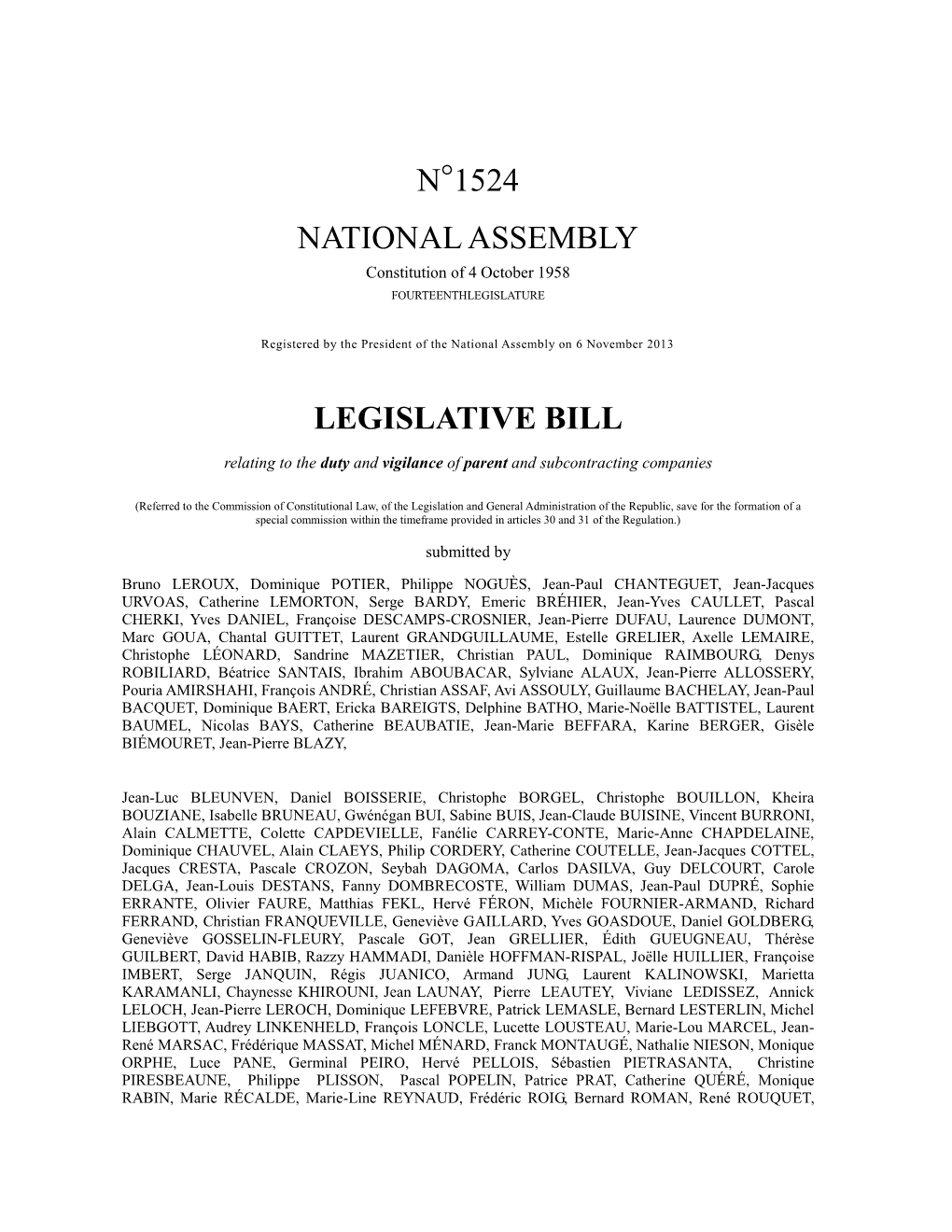 N°1524 National Assembly Legislative Bill