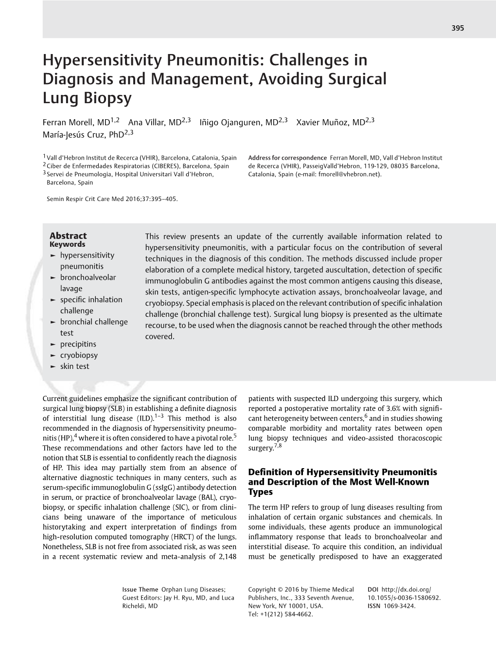 Hypersensitivity Pneumonitis: Challenges in Diagnosis and Management, Avoiding Surgical Lung Biopsy