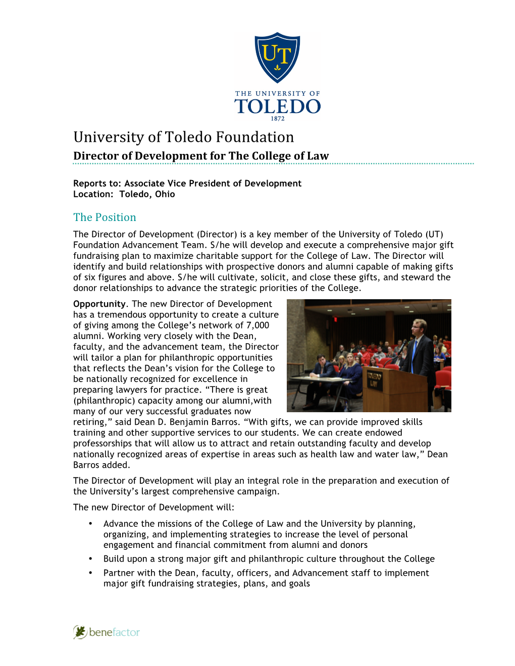 University of Toledo Foundation Director of Development for the College of Law