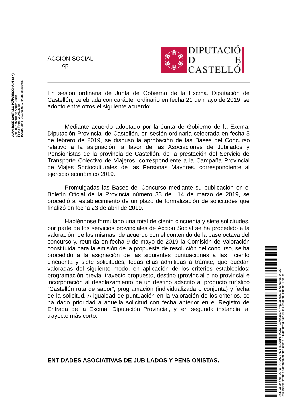 ACCIÓN SOCIAL Cp En Sesión Ordinaria De Junta De Gobierno De