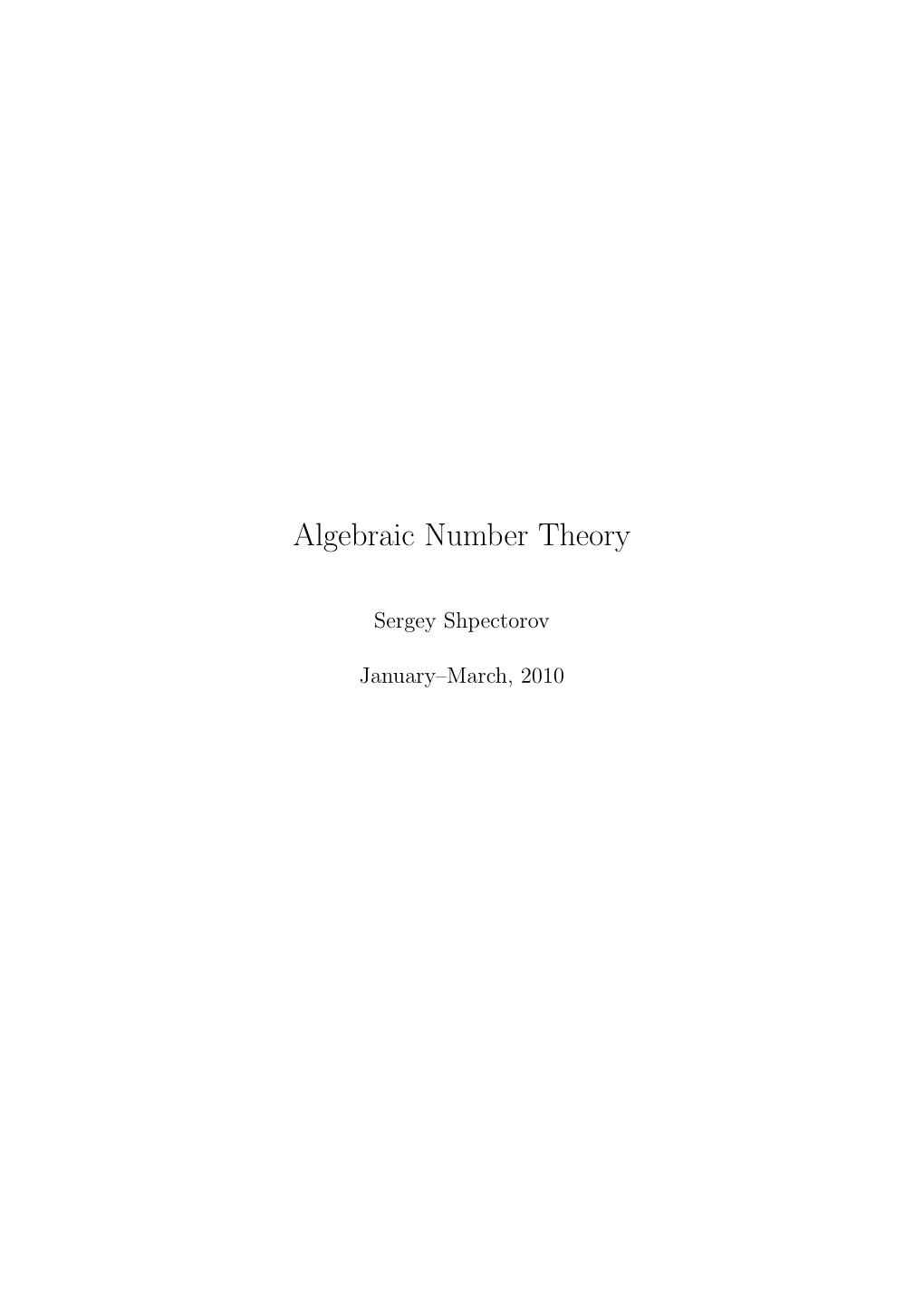 Algebraic Number Theory