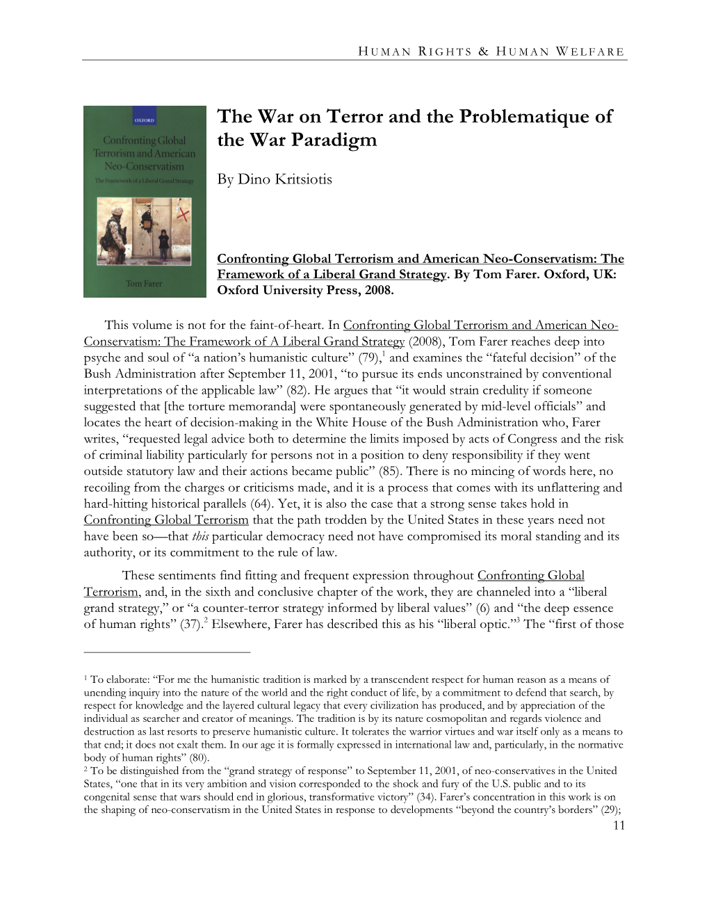 The War on Terror and the Problematique of the War Paradigm