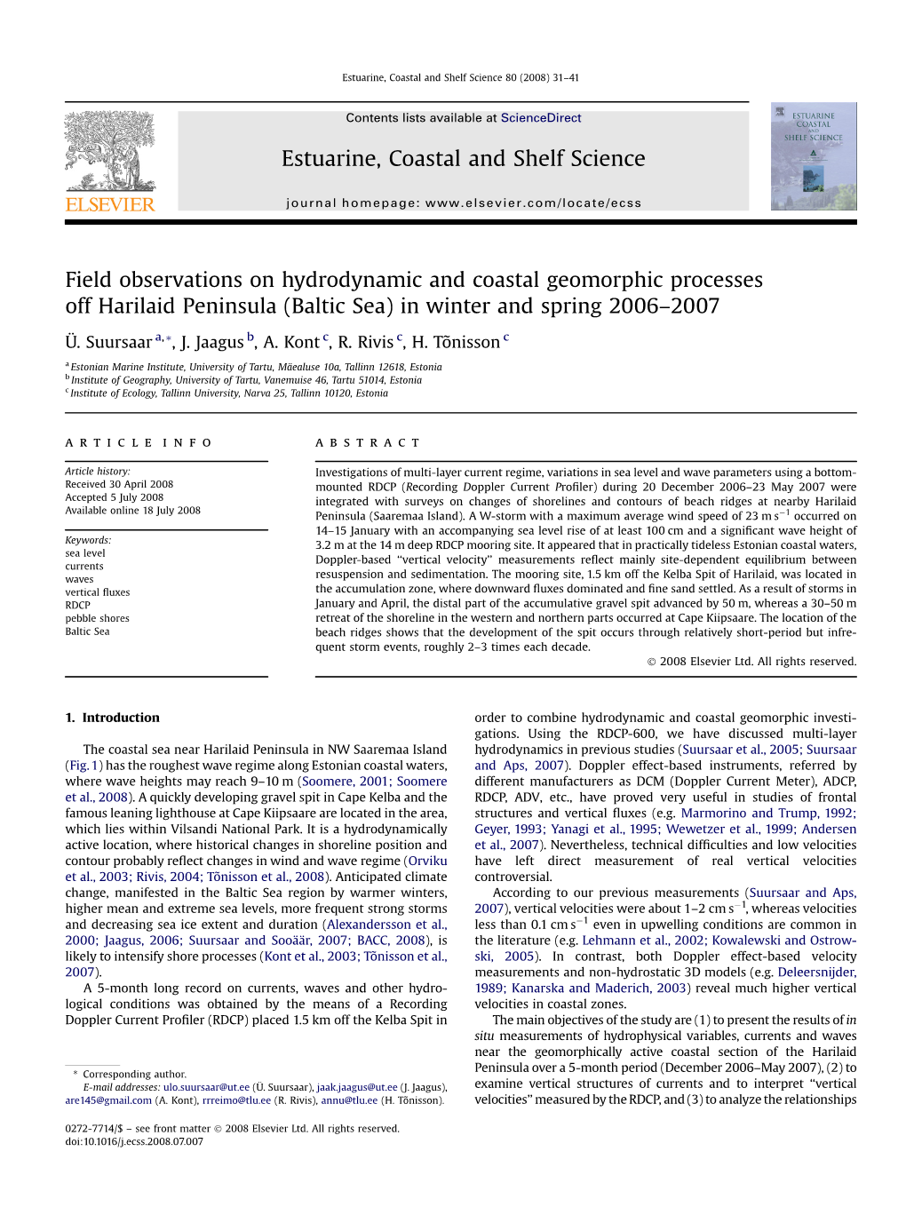 Estuarine, Coastal and Shelf Science 80 (2008) 31–41