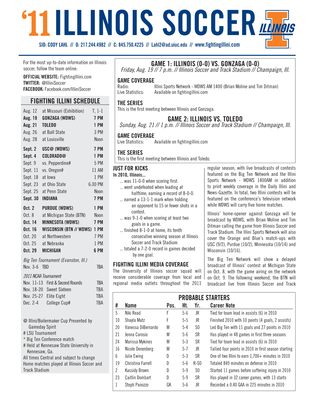 Fighting Illini Schedule Probable Starters Game 1