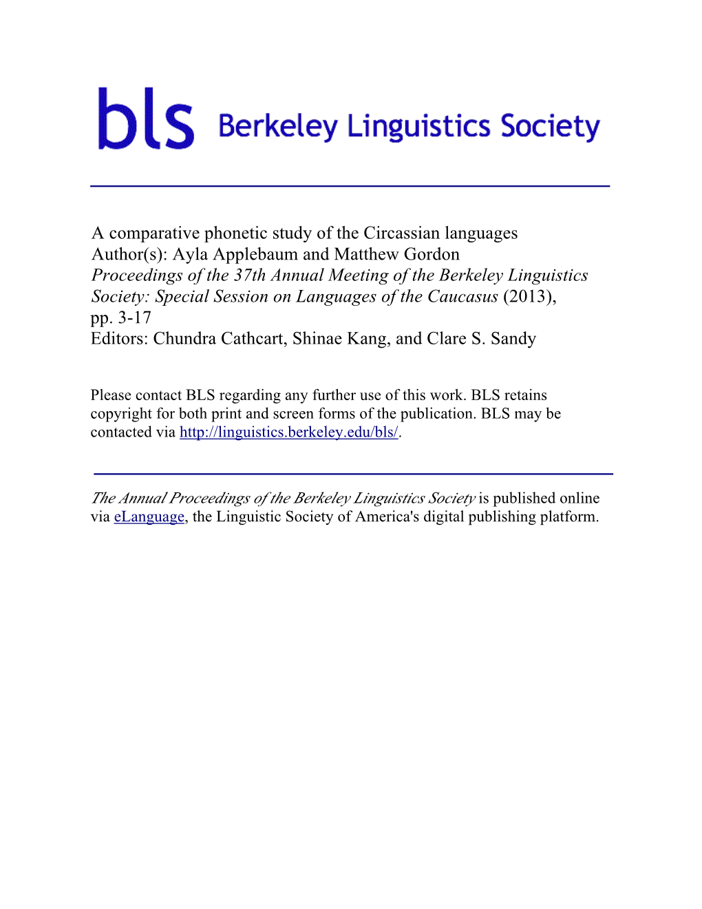 A Comparative Phonetic Study of the Circassian Languages Author(S