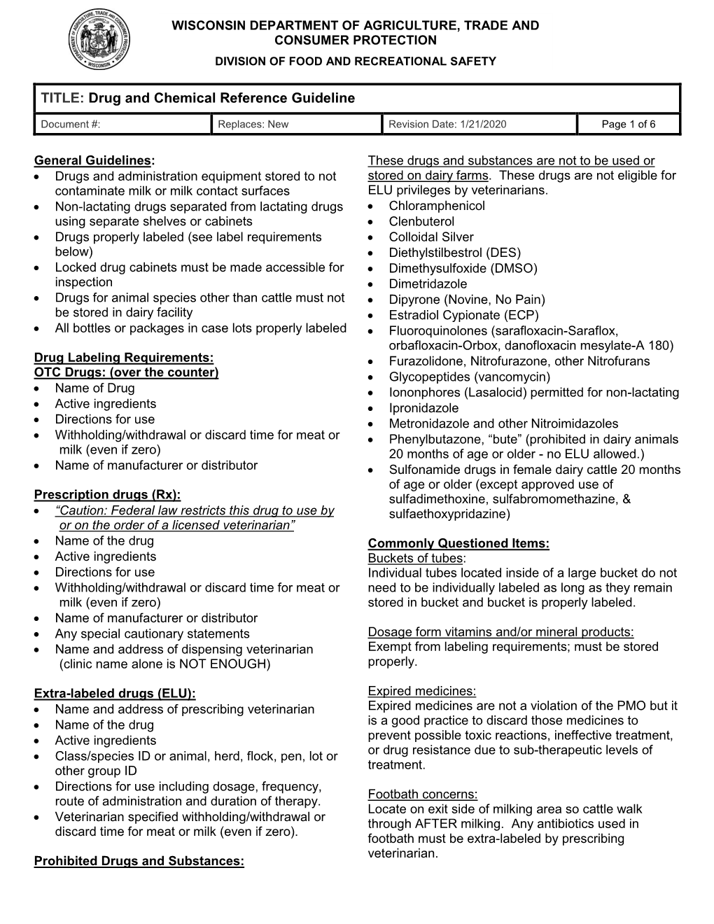 Drug and Chemical Reference Guideline