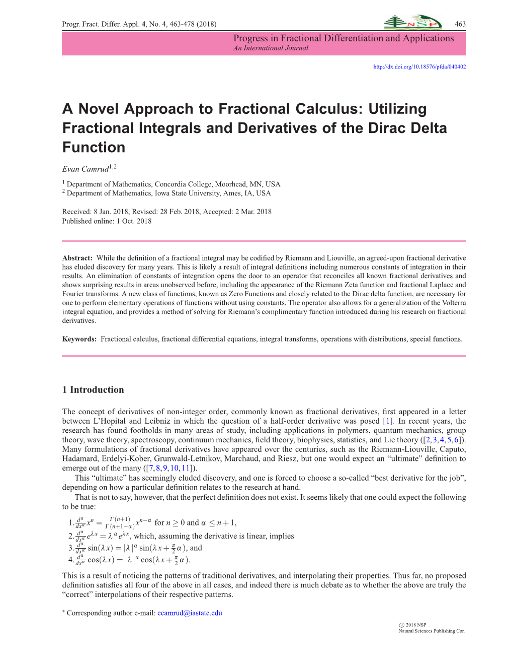 A Novel Approach to Fractional Calculus -.:: Natural Sciences