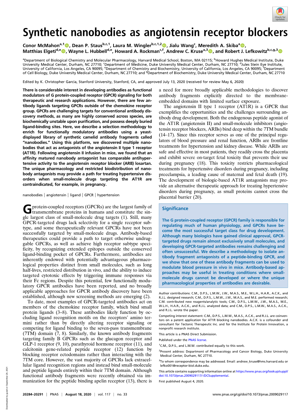 Synthetic Nanobodies As Angiotensin Receptor Blockers