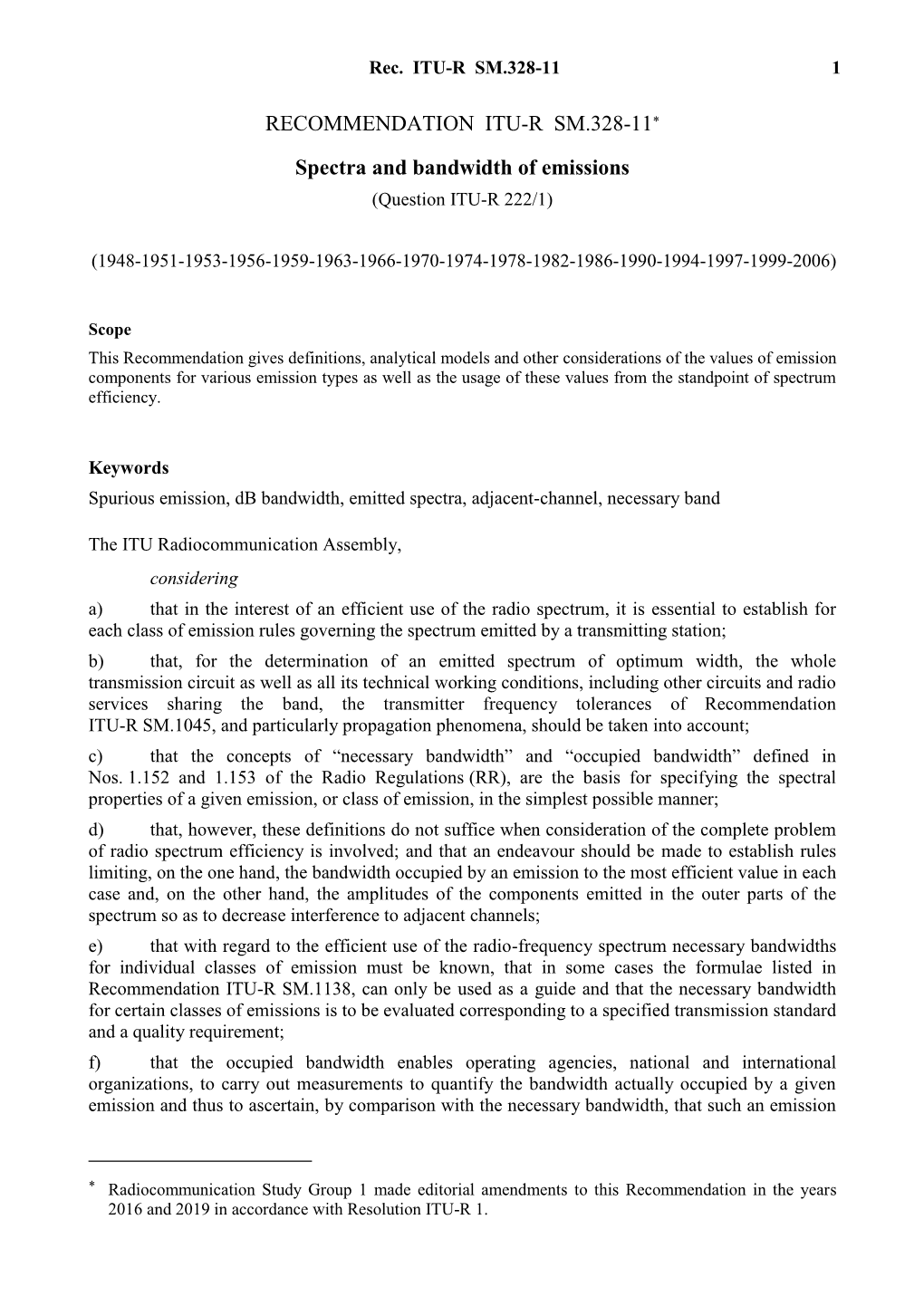 Spectra and Bandwidth of Emissions (Question ITU-R 222/1)