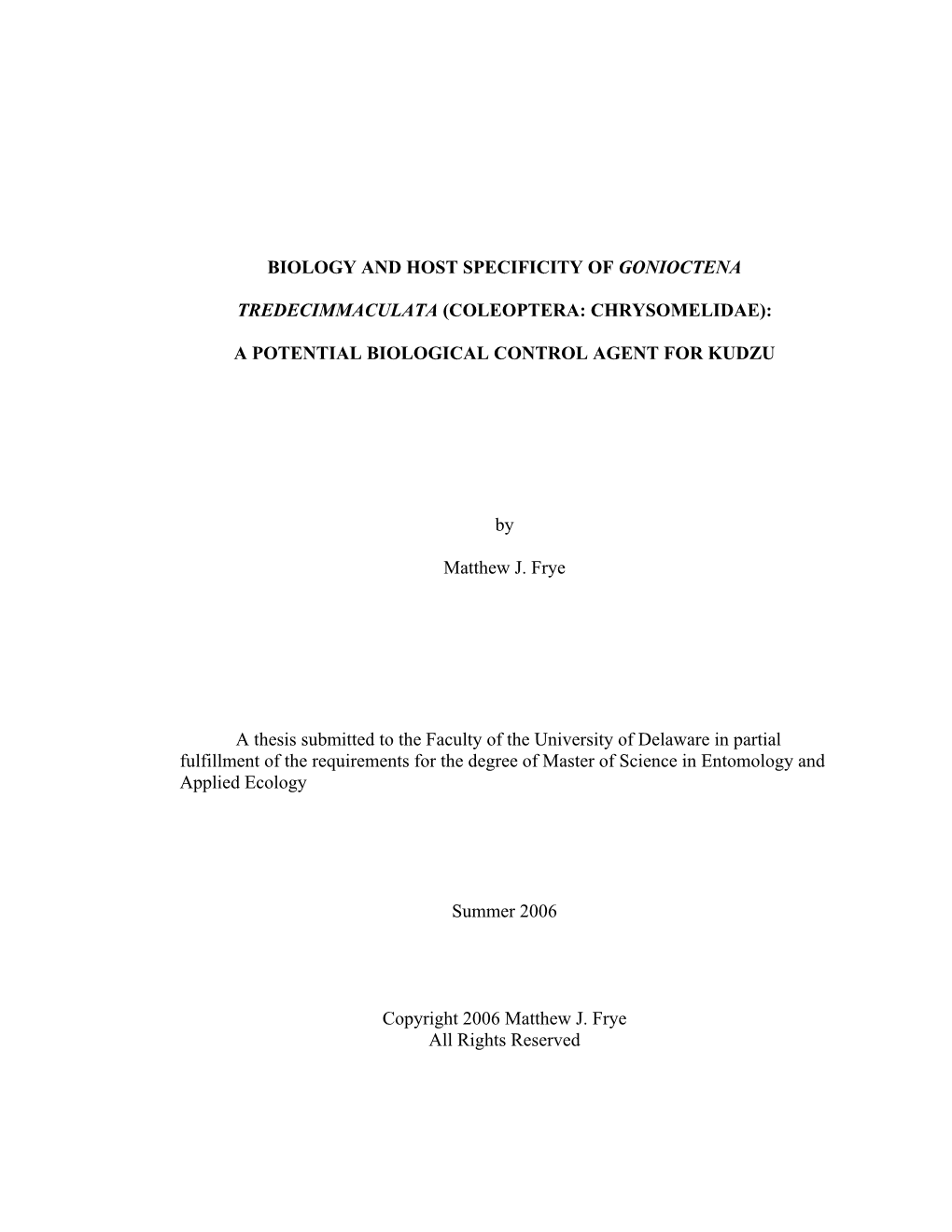 Biology and Host Specificity of Gonioctena