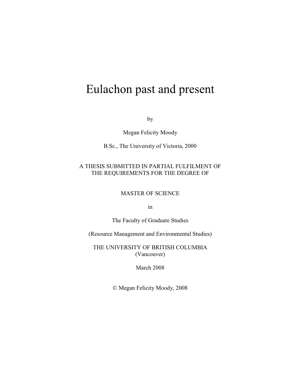 Eulachon Past and Present