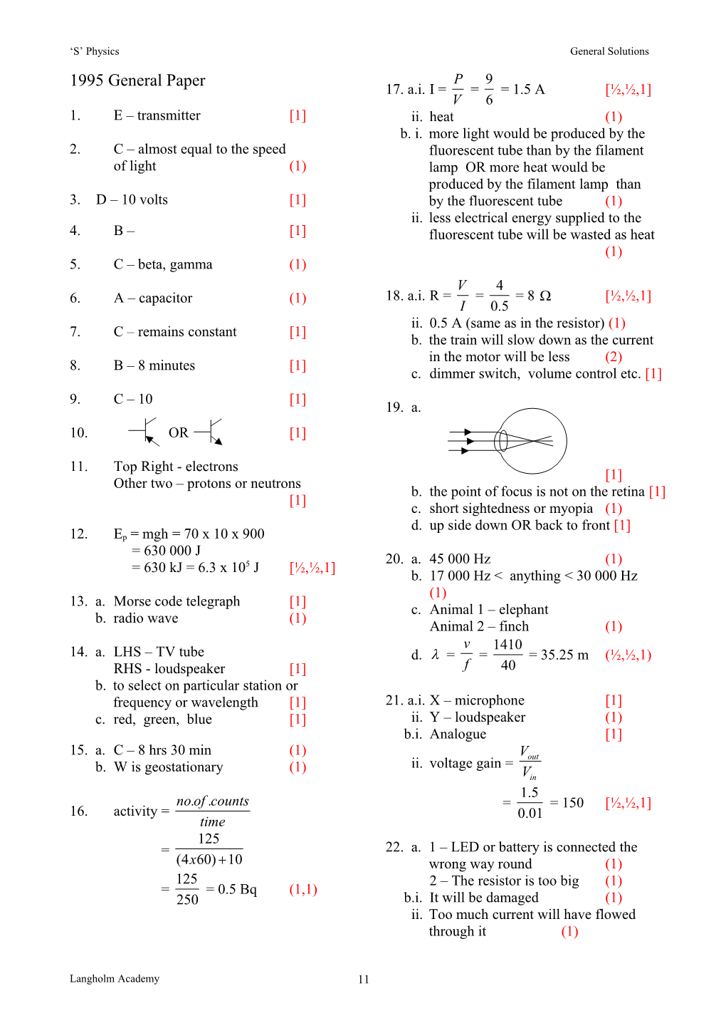 S Physics General Solutions