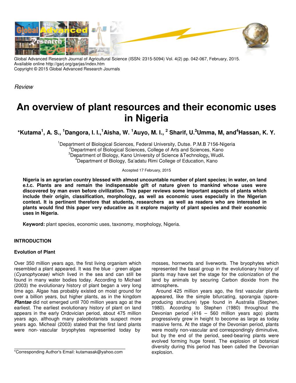 An Overview of Plant Resources and Their Economic Uses in Nigeria