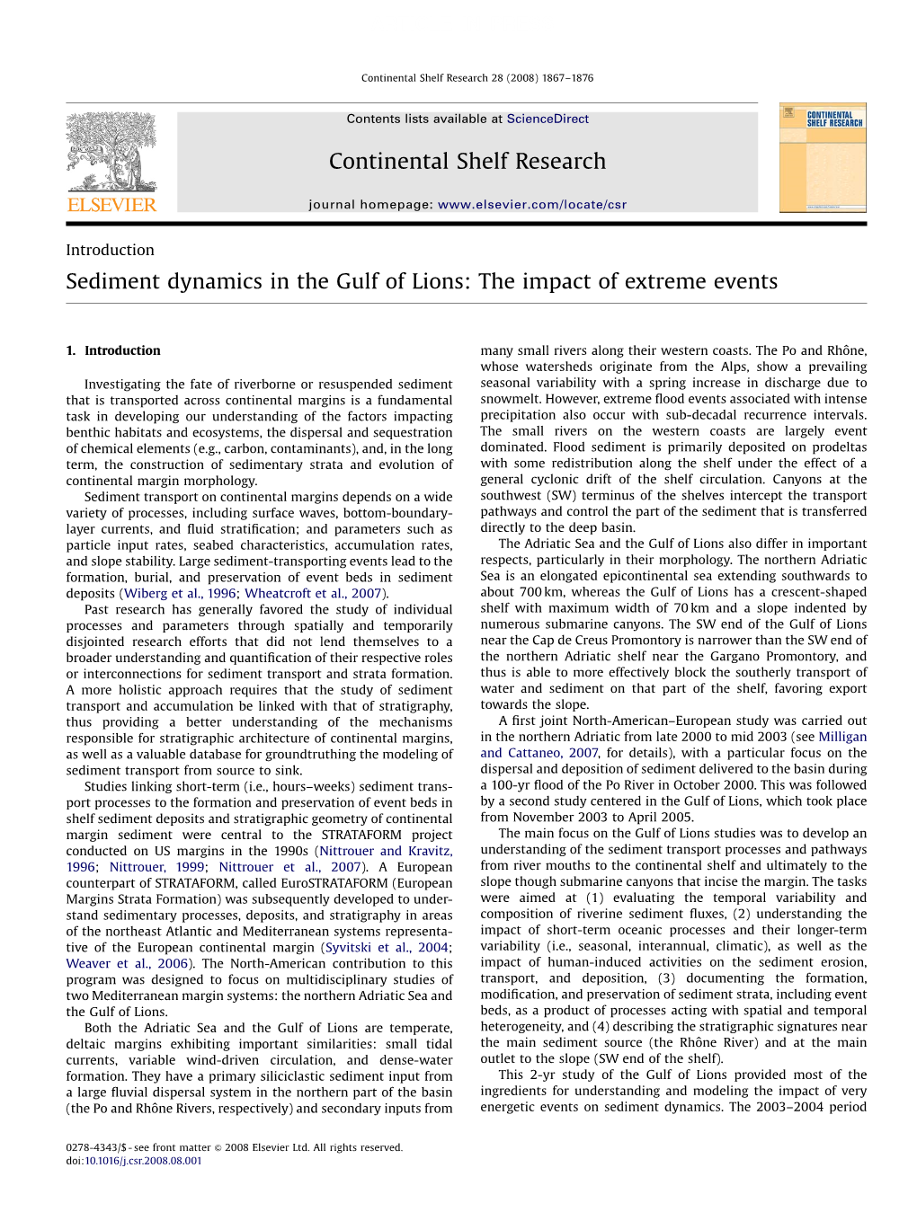 Sediment Dynamics in the Gulf of Lions: the Impact of Extreme Events