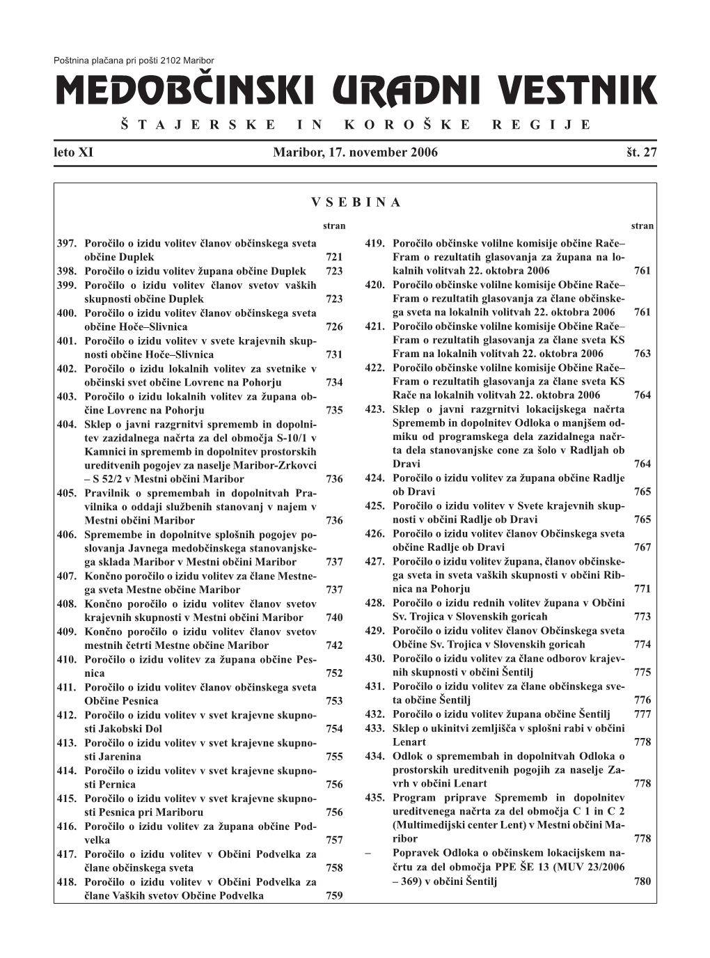 MEDOBČINSKI URADNI VESTNIK ŠTAJERSKE in KOROŠKE REGIJE Leto XI Maribor, 17