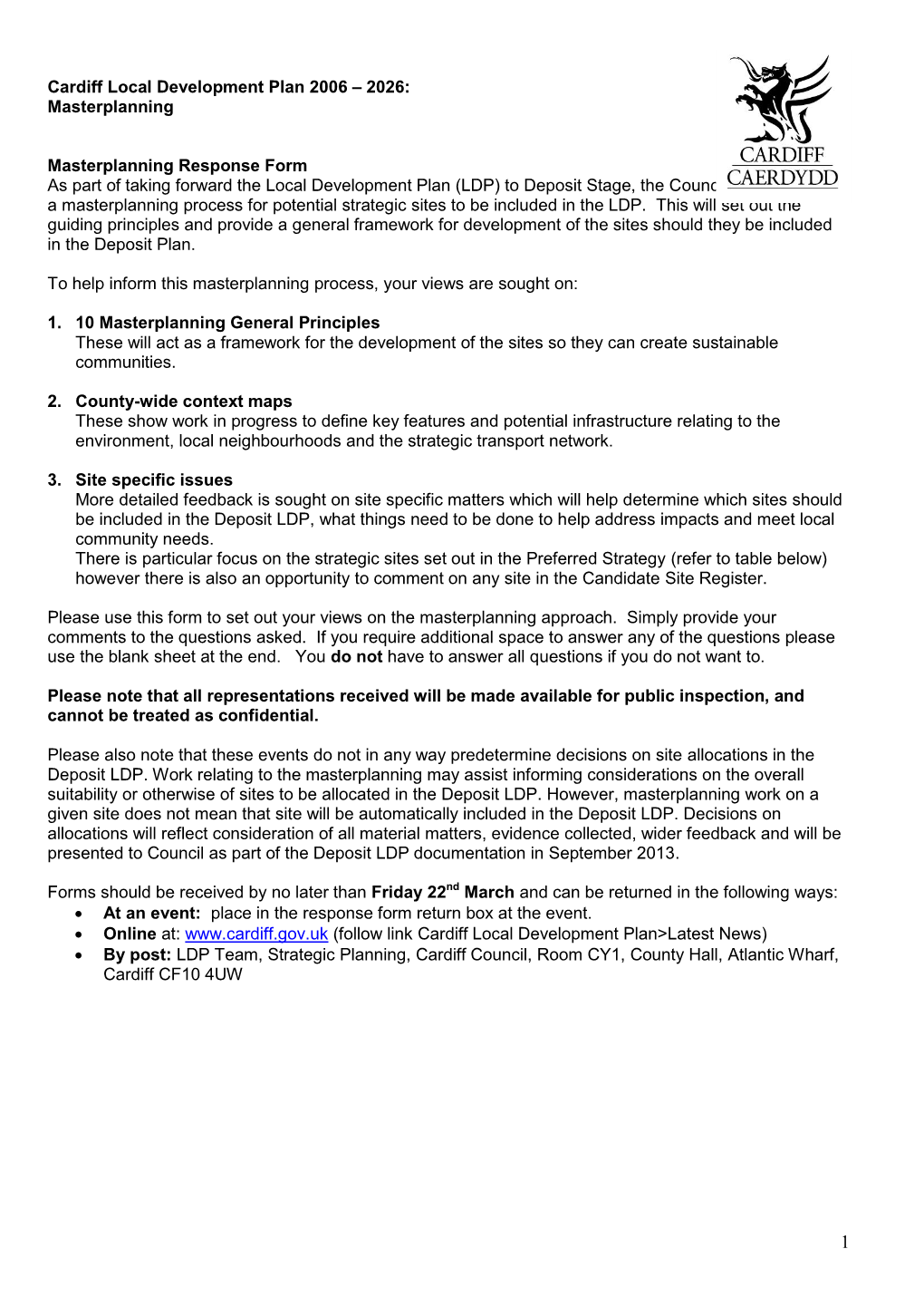 Cardiff Local Development Plan 2006 – 2026: Masterplanning