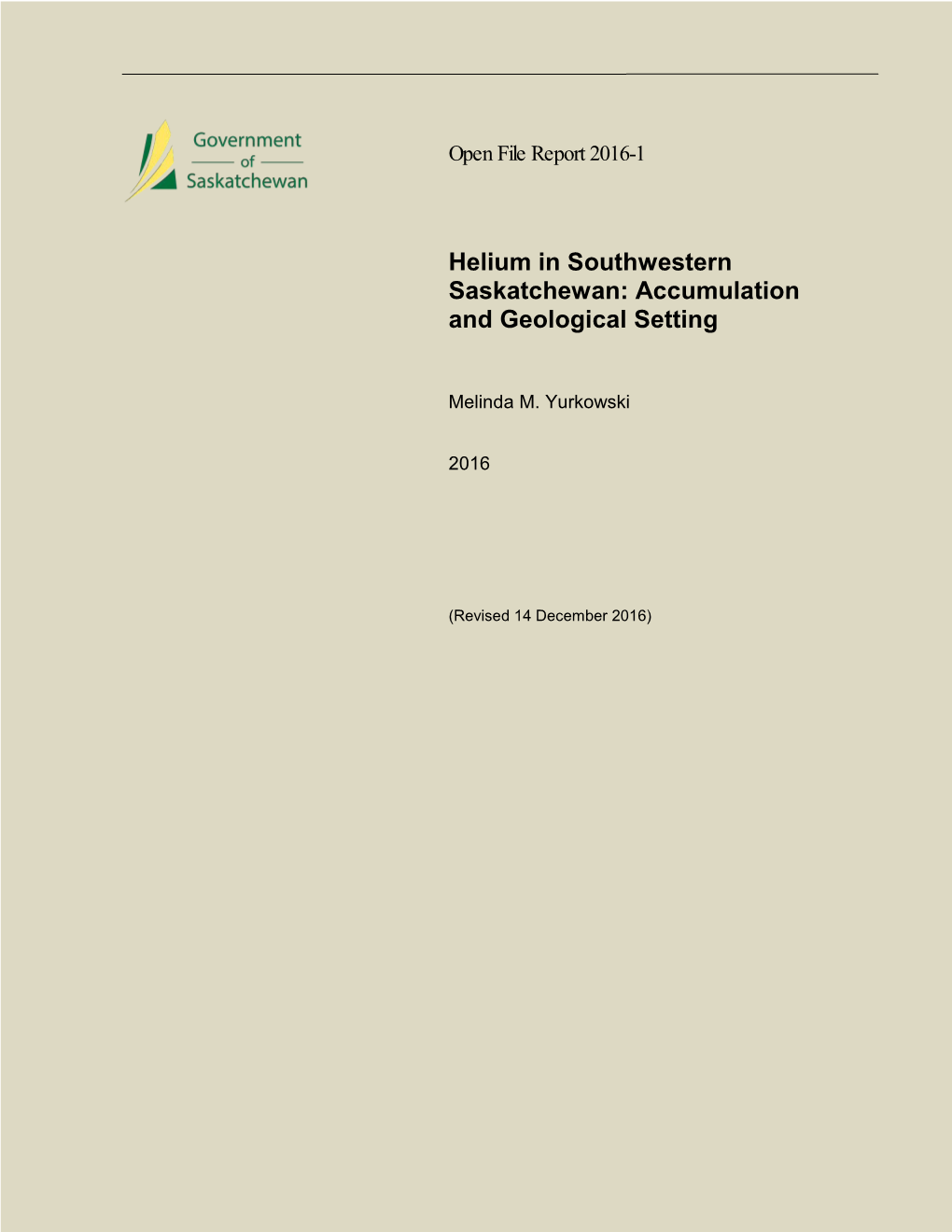 Helium in Southwestern Saskatchewan: Accumulation and Geological Setting