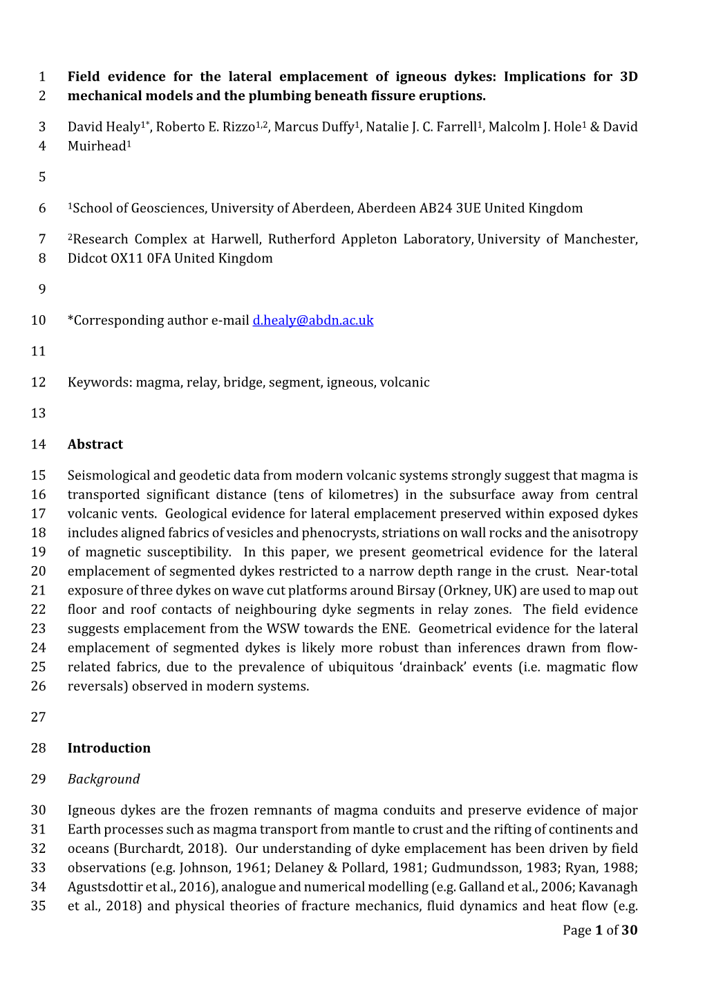 Of 30 Field Evidence for the Lateral Emplacement of Igneous Dykes