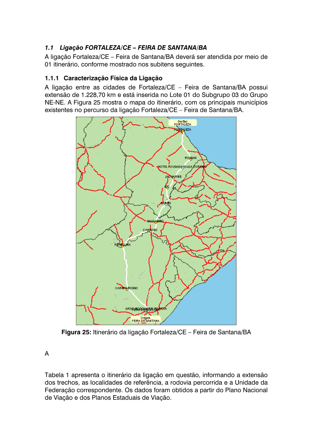 1.1 Ligação FORTALEZA/CE – FEIRA DE SANTANA/BA