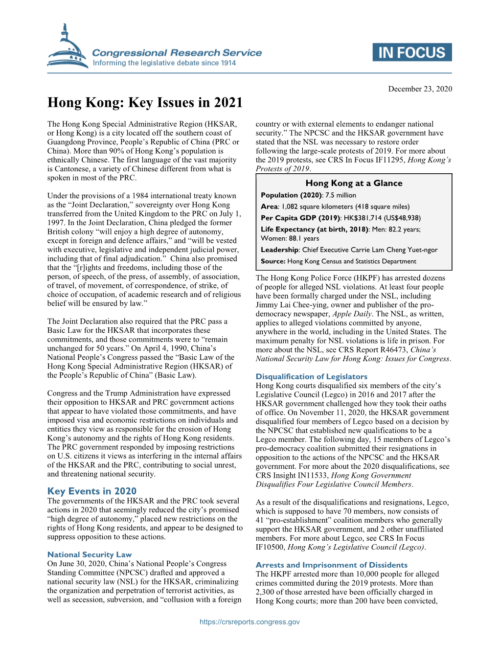 Hong Kong: Key Issues in 2021