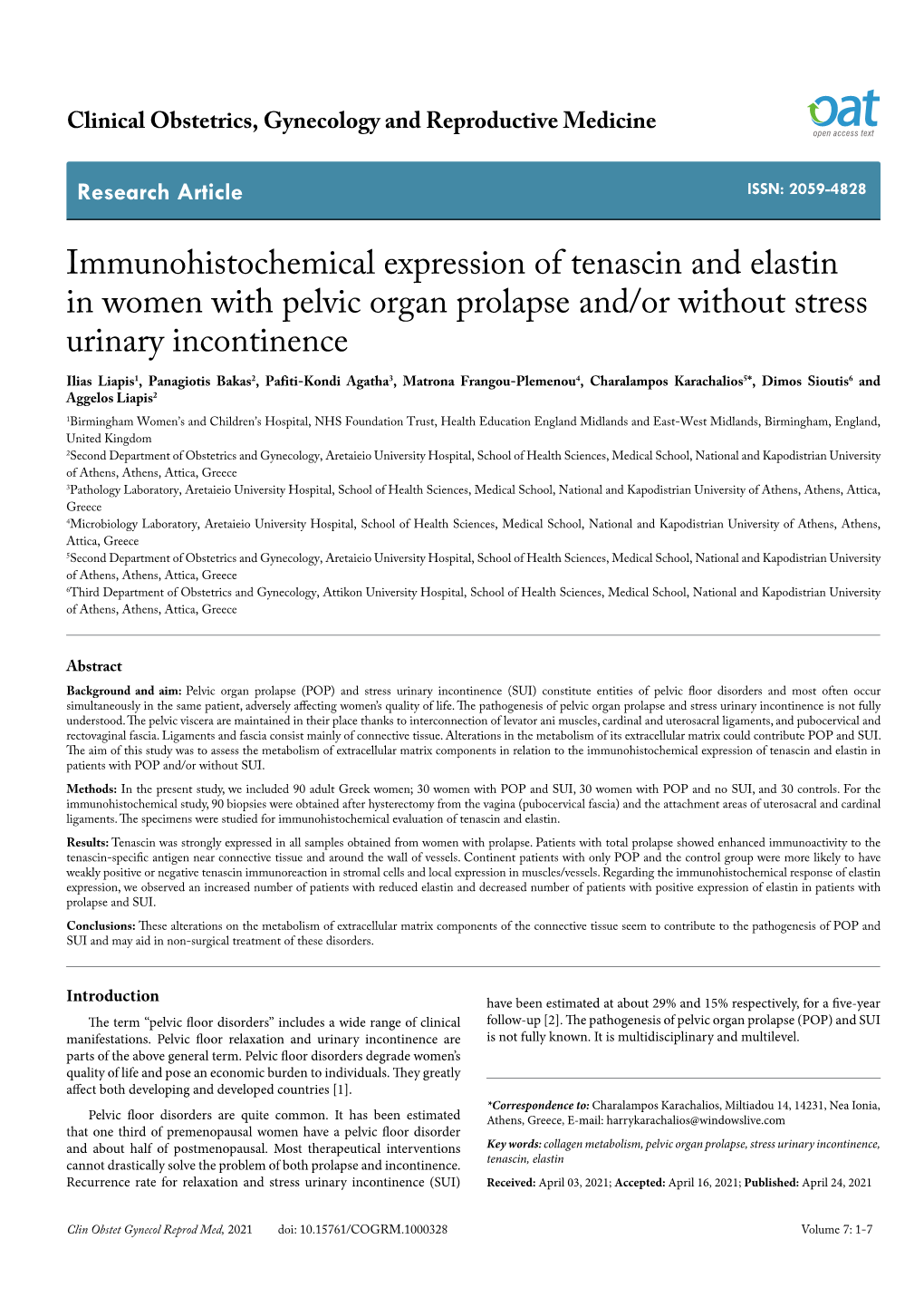 Immunohistochemical Expression of Tenascin and Elastin In