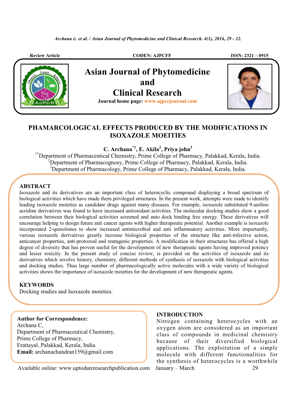Phamarcological Effects Produced by the Modifications in Isoxazole Moeities